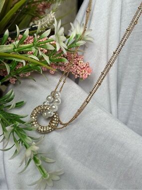 Park Lane Gold-Tone Crystal Circle Necklace with Pearl Cluster